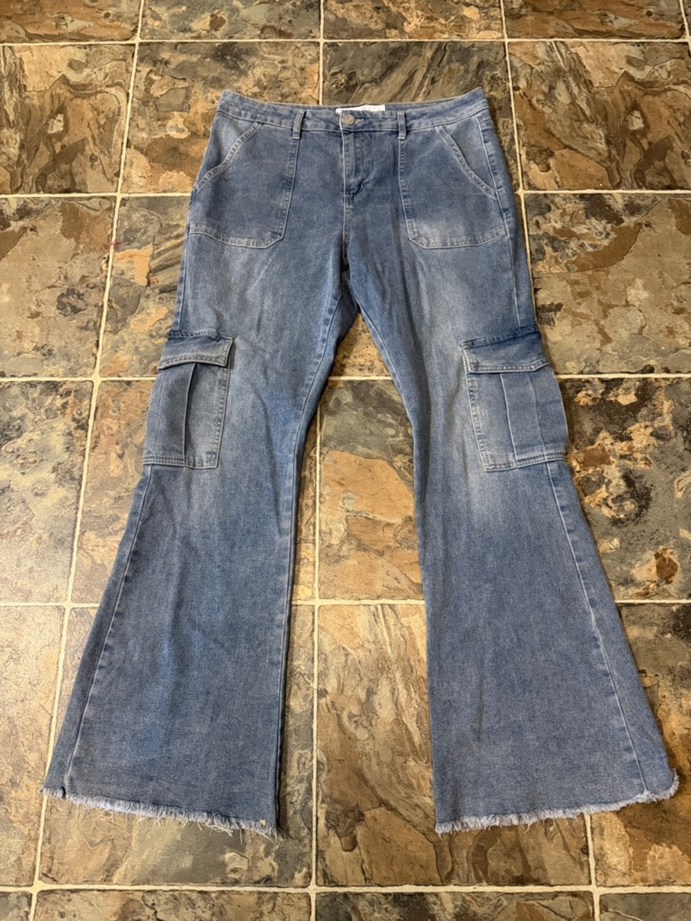 Indigo Rein Women's Blue Flare Cargo Jeans